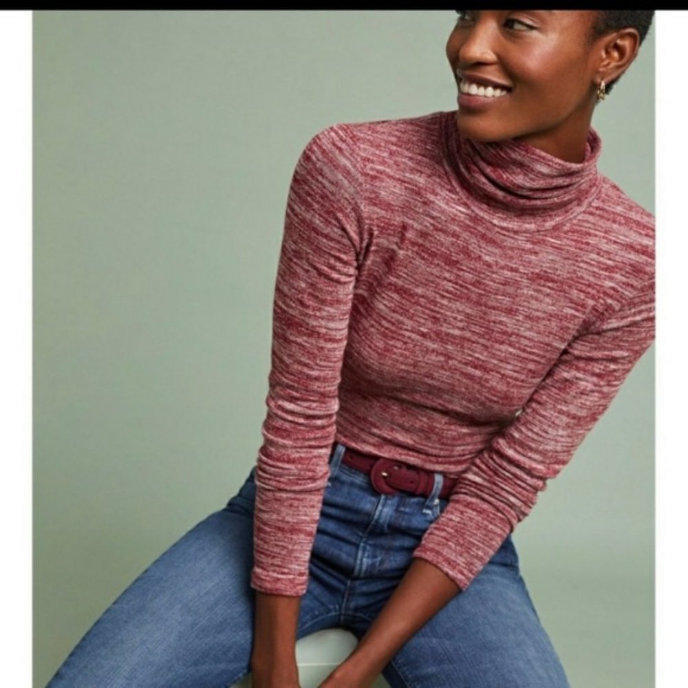 PURE +GOOD  NWOT ANTHROPOLOGIE LONG SLEEVE TURTLENECK MARLED BURGUNDY SIZE M